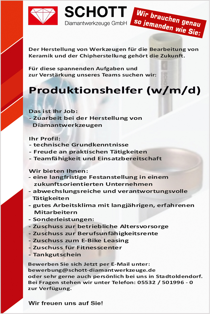 Produktionshelfer/in (m/w/d) - Schott Diamantwerkzeuge GmbH